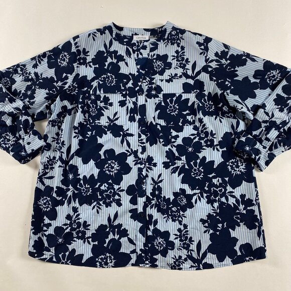 Lot of 2 Calvin Klein Roll Tab Sleeve Blouse Top Women's Size 2X Floral Pockets - Picture 2 of 15